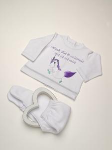 Conjunto Camiseta bebé batista básica unicornio + pelele